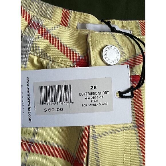 WE WORE WHAT PLAID CROPPED DENIM JACKET HIGH RISE SHORTS Women M/L indie sleeze - Picture 7 of 12